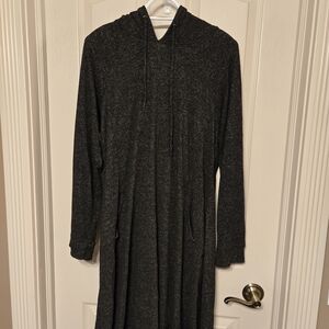 Grey Long Sleeve Charcoal Hooded Sweater Dress
